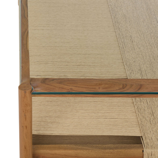 Gerard Square Wood And Glass Coffee Table With Tempered Top, Solid Frame, Low-Profile 47X47x15in