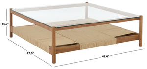 Gerard Square Wood And Glass Coffee Table With Tempered Top, Solid Frame, Low-Profile 47X47x15in