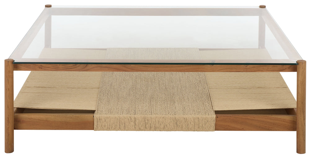 Gerard Square Wood And Glass Coffee Table With Tempered Top, Solid Frame, Low-Profile 47X47x15in