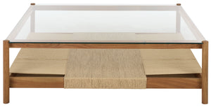 Gerard Square Wood And Glass Coffee Table With Tempered Top, Solid Frame, Low-Profile 47X47x15in