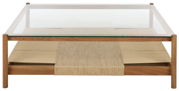 Gerard Square Wood And Glass Coffee Table With Tempered Top, Solid Frame, Low-Profile 47X47x15in
