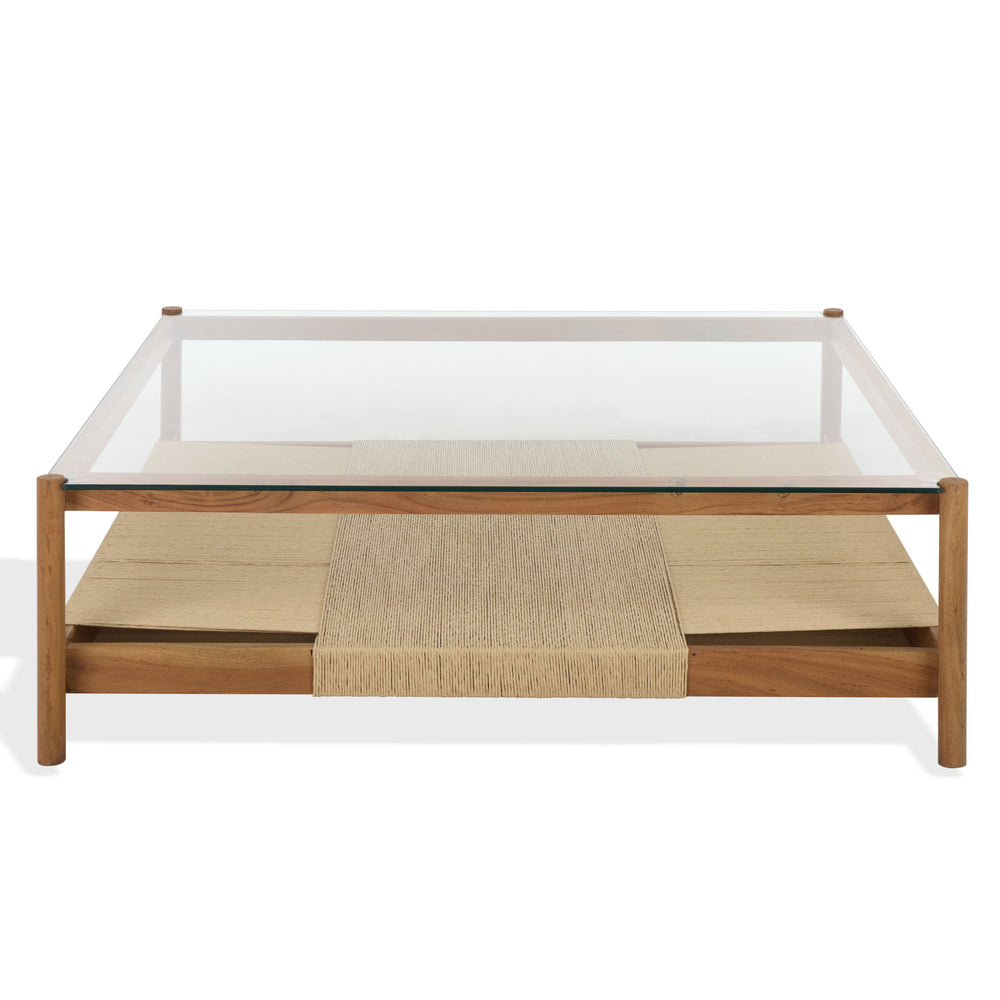 Gerard Square Wood And Glass Coffee Table With Tempered Top, Solid Frame, Low-Profile 47X47x15in