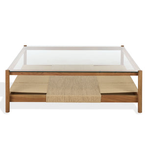 Gerard Square Wood And Glass Coffee Table With Tempered Top, Solid Frame, Low-Profile 47X47x15in