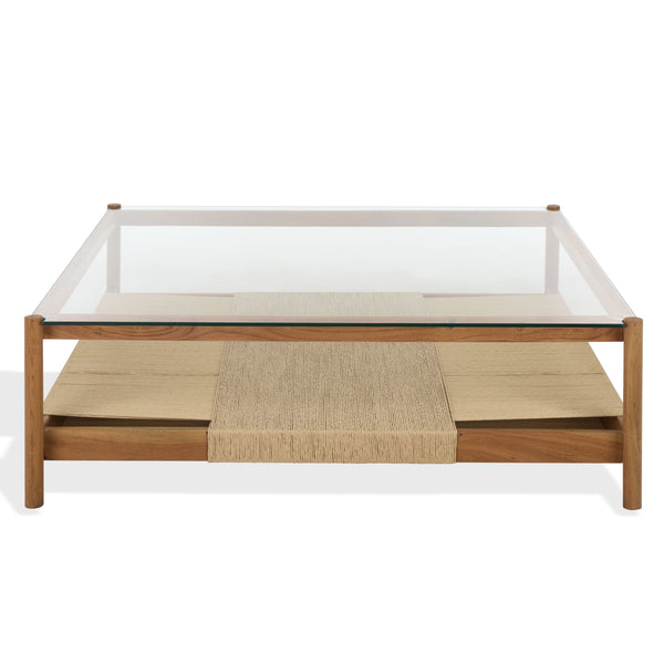 Gerard Square Wood And Glass Coffee Table With Tempered Top, Solid Frame, Low-Profile 47X47x15in