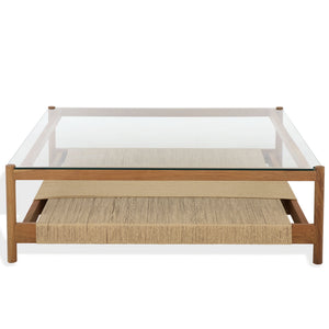 Gerard Square Wood And Glass Coffee Table With Tempered Top, Solid Frame, Low-Profile 47X47x15in