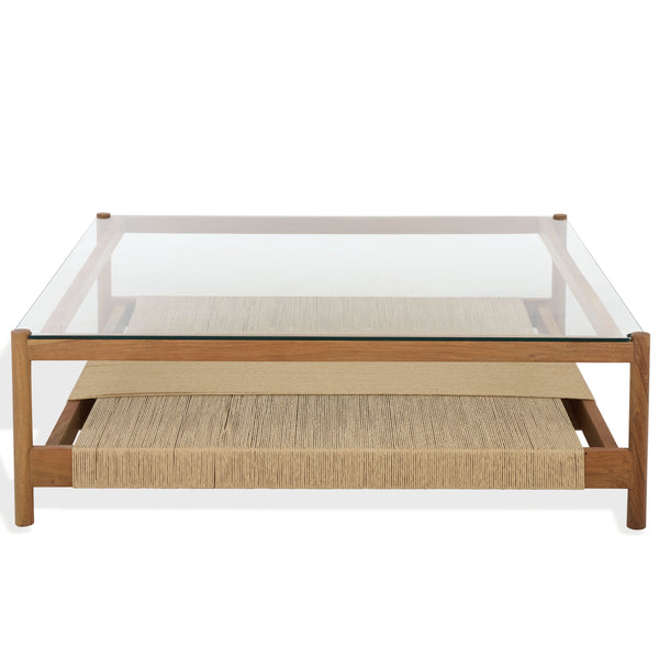 Gerard Square Wood And Glass Coffee Table With Tempered Top, Solid Frame, Low-Profile 47X47x15in