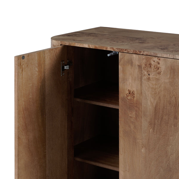 Celestanno Modern Veneer Bar Cabinet With Unique Natural Grain, Metal Accents, Compact Storage Focal Point