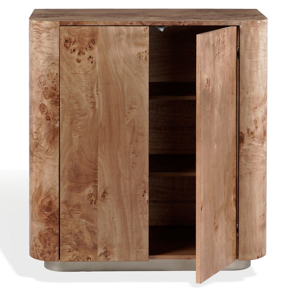 Celestanno Modern Veneer Bar Cabinet With Unique Natural Grain, Metal Accents, Compact Storage Focal Point
