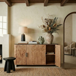 Safavieh Celestanno Burl Veneer Sideboard with Silver Metal Accents for Dining or Entryway SFV5789A