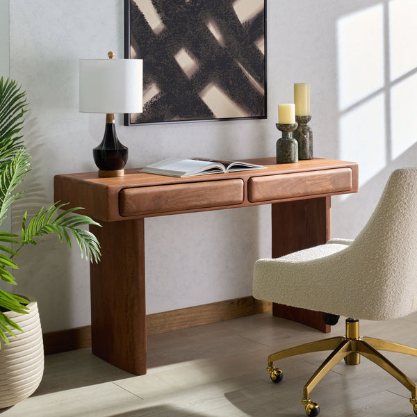 Finley Solid-Wood 2-Drawer Desk With Generous Work Surface, Smooth-Glide Storage & Timeless Grain Finish