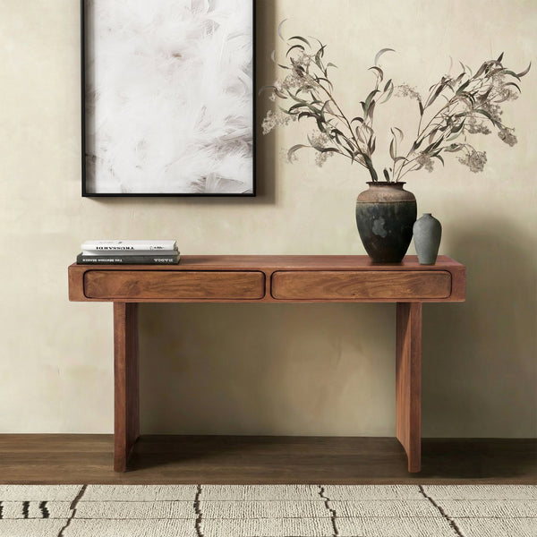 Finley Solid-Wood 2-Drawer Desk With Generous Work Surface, Smooth-Glide Storage & Timeless Grain Finish