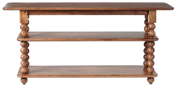 Norbert Solid Wood 2-Shelf Console Table, Slim Entryway Organizer With Open Storage And Grain Finish