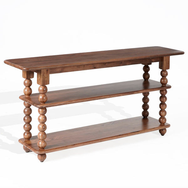 Norbert Solid Wood 2-Shelf Console Table, Slim Entryway Organizer With Open Storage And Grain Finish