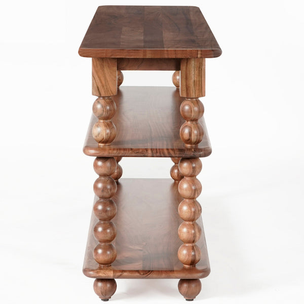 Norbert Solid Wood 2-Shelf Console Table, Slim Entryway Organizer With Open Storage And Grain Finish