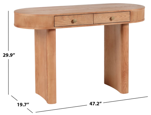 Safavieh Gialana Oval Wood Writing Desk with Two Drawers Natural Finish Home Office SFV5796A