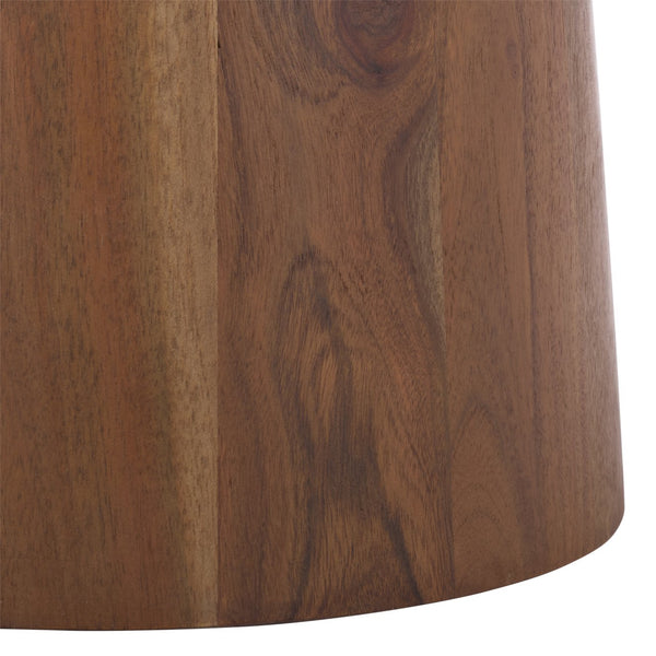 Bennato Mid-Century Wood Base Stool Upholstered In Soft Neutral Fabric Plush Foam Seat For Comfort And Style