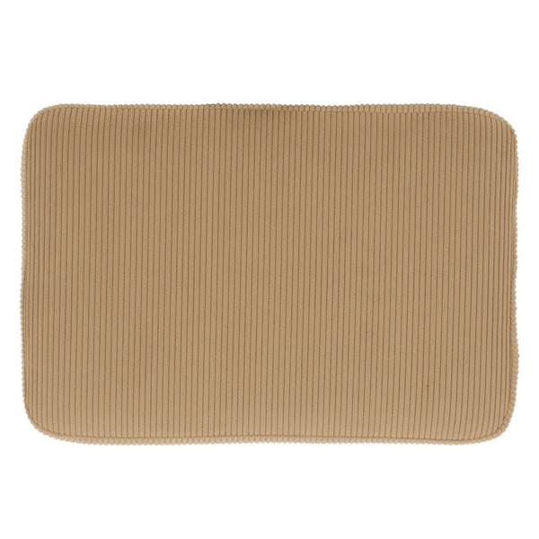 Bennato Mid-Century Wood Base Stool Upholstered In Soft Neutral Fabric Plush Foam Seat For Comfort And Style