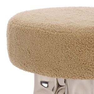 Safavieh Aubrie Teddy Fabric Ottoman - Elegant Beige & Silver Design For Stylish Living Room Comfort Beige ,Silver Wood ,Metal ,Fabric ,Foam Sfv5798a