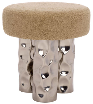 Safavieh Aubrie Teddy Fabric Ottoman - Elegant Beige & Silver Design For Stylish Living Room Comfort Beige ,Silver Wood ,Metal ,Fabric ,Foam Sfv5798a