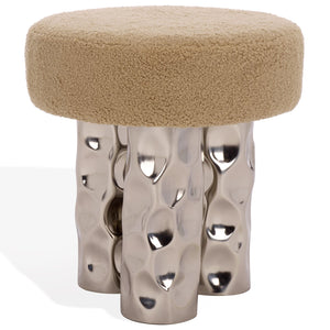 Safavieh Aubrie Teddy Fabric Ottoman - Elegant Beige & Silver Design For Stylish Living Room Comfort Beige ,Silver Wood ,Metal ,Fabric ,Foam Sfv5798a