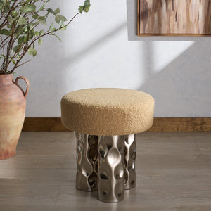 Safavieh Aubrie Teddy Fabric Ottoman - Elegant Beige & Silver Design For Stylish Living Room Comfort Beige ,Silver Wood ,Metal ,Fabric ,Foam Sfv5798a