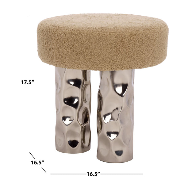 Safavieh Aubrie Teddy Fabric Ottoman - Elegant Beige & Silver Design For Stylish Living Room Comfort Beige ,Silver Wood ,Metal ,Fabric ,Foam Sfv5798a