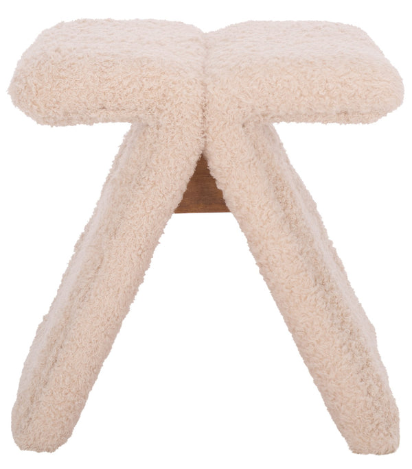 Safavieh Tessabella Teddy Fabric Ottoman – Stylish & Cozy Home Accent With Soft Cushion For Ultimate Comfort Ivory Wood ,Fabric ,Foam Sfv5799b