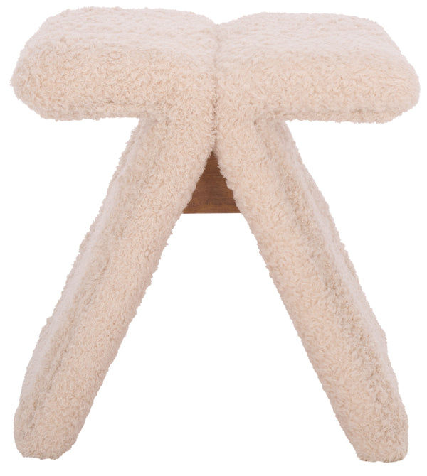 Safavieh Tessabella Teddy Fabric Ottoman – Stylish & Cozy Home Accent With Soft Cushion For Ultimate Comfort Ivory Wood ,Fabric ,Foam Sfv5799b