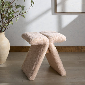 Safavieh Tessabella Teddy Fabric Ottoman – Stylish & Cozy Home Accent With Soft Cushion For Ultimate Comfort Ivory Wood ,Fabric ,Foam Sfv5799b