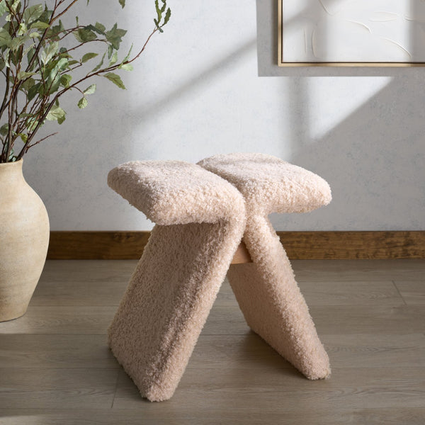 Safavieh Tessabella Teddy Fabric Ottoman – Stylish & Cozy Home Accent With Soft Cushion For Ultimate Comfort Ivory Wood ,Fabric ,Foam Sfv5799b