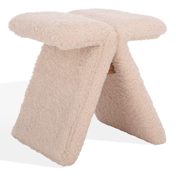 Safavieh Tessabella Teddy Fabric Ottoman – Stylish & Cozy Home Accent With Soft Cushion For Ultimate Comfort Ivory Wood ,Fabric ,Foam Sfv5799b