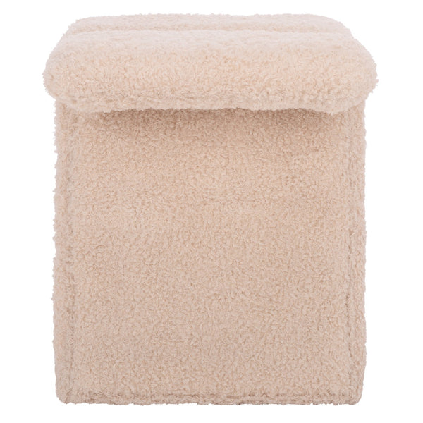 Safavieh Tessabella Teddy Fabric Ottoman – Stylish & Cozy Home Accent With Soft Cushion For Ultimate Comfort Ivory Wood ,Fabric ,Foam Sfv5799b