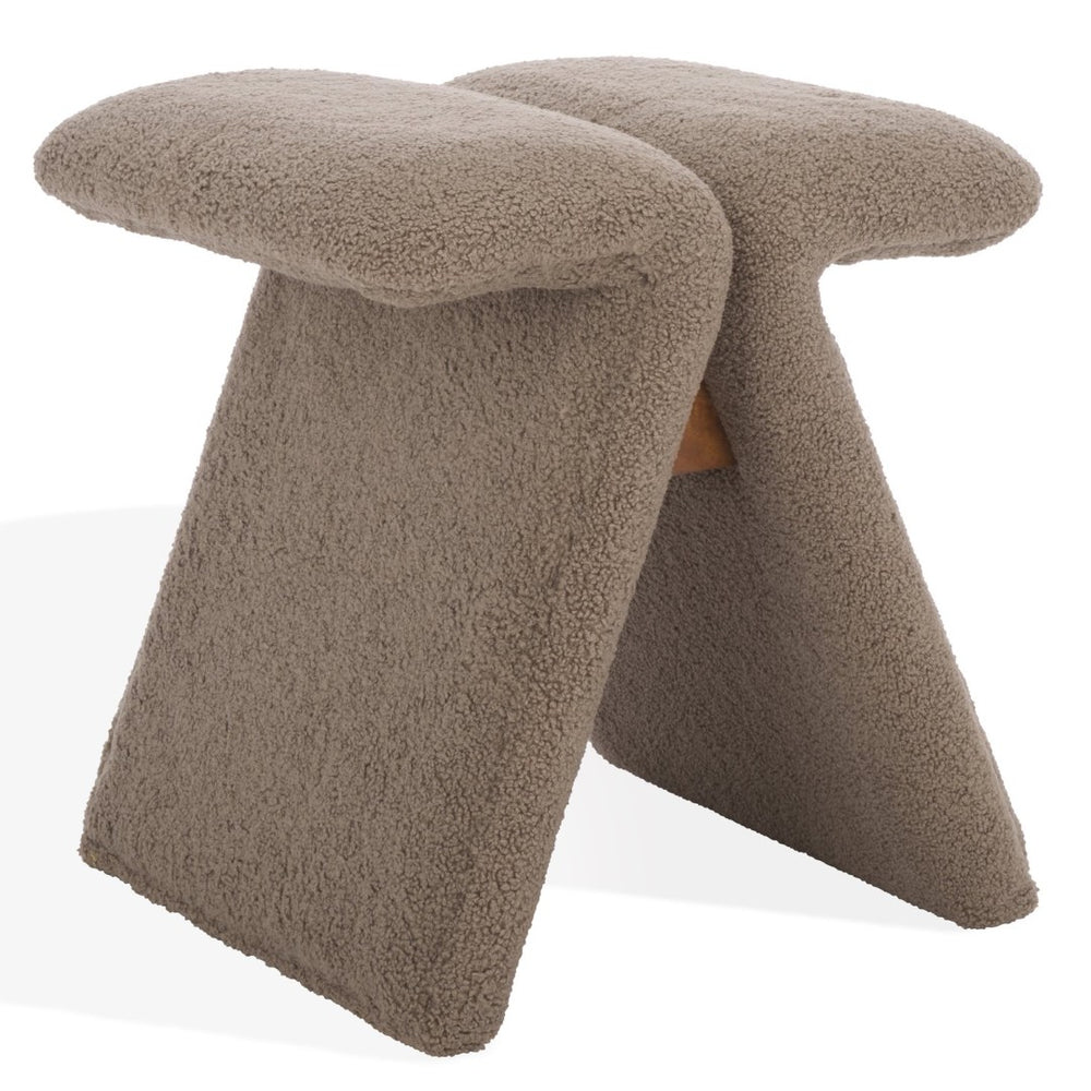 Safavieh TESSABELLA Boucle Ottoman - Stylish Compact Seating & Versatile Accent for Modern Living Spaces Dark Brown SFV5799C