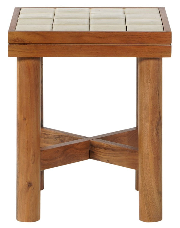 Safavieh Kaylina Handmade Tile Top Square Accent Table with Warm Walnut Wood Base Off White / Walnut SFV5800A
