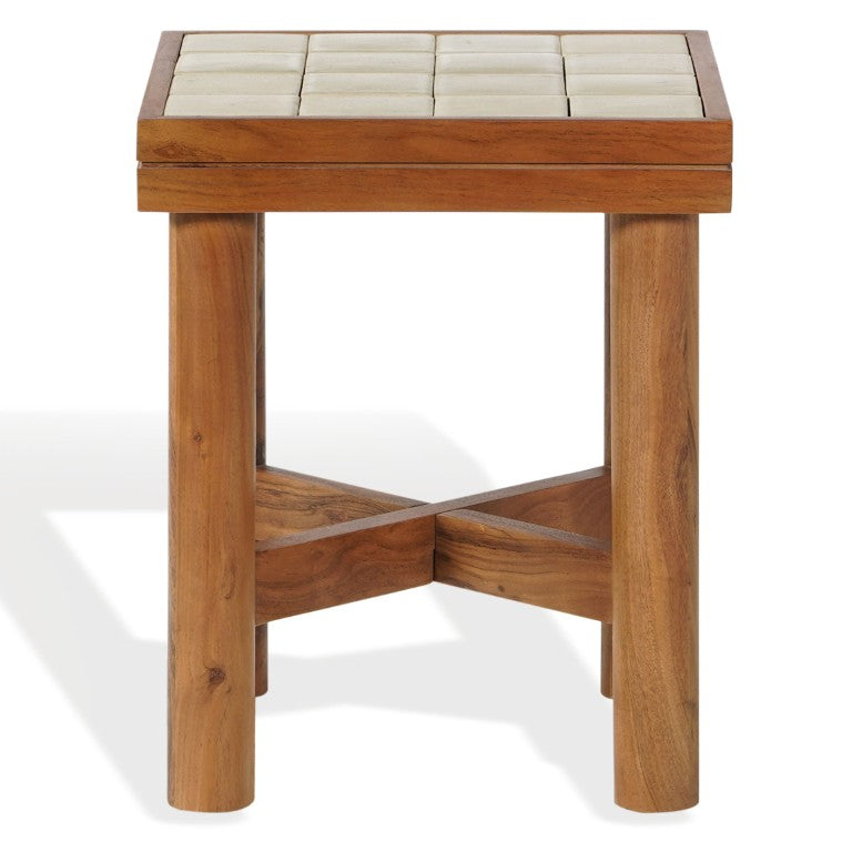 Safavieh Kaylina Handmade Tile Top Square Accent Table with Warm Walnut Wood Base Off White / Walnut SFV5800A