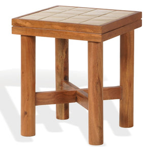 Safavieh Kaylina Handmade Tile Top Square Accent Table with Warm Walnut Wood Base Off White / Walnut SFV5800A