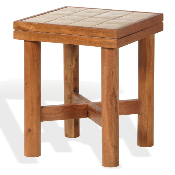 Safavieh Kaylina Handmade Tile Top Square Accent Table with Warm Walnut Wood Base Off White / Walnut SFV5800A