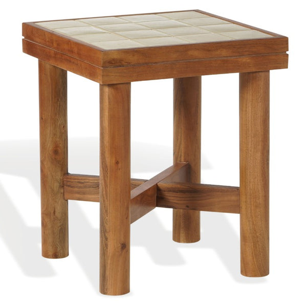 Safavieh Kaylina Handmade Tile Top Square Accent Table with Warm Walnut Wood Base Off White / Walnut SFV5800A