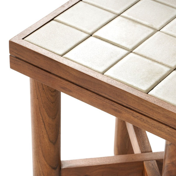 Safavieh Kaylina Handmade Tile Top Square Accent Table with Warm Walnut Wood Base Off White / Walnut SFV5800A