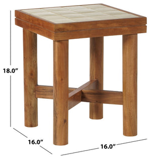 Safavieh Kaylina Handmade Tile Top Square Accent Table with Warm Walnut Wood Base Off White / Walnut SFV5800A