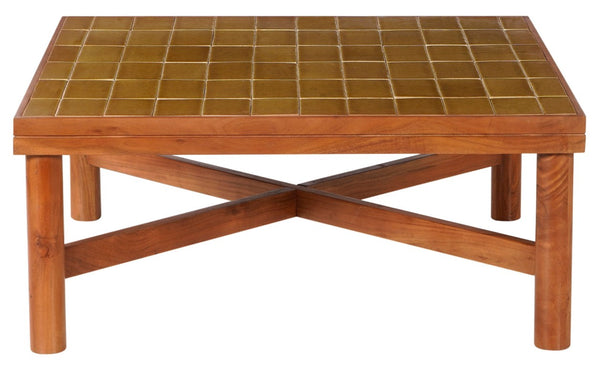Safavieh Kaylina Handcrafted Tile Top Square Coffee Table with Warm Walnut Wood Base Brown / Walnut SFV5801B