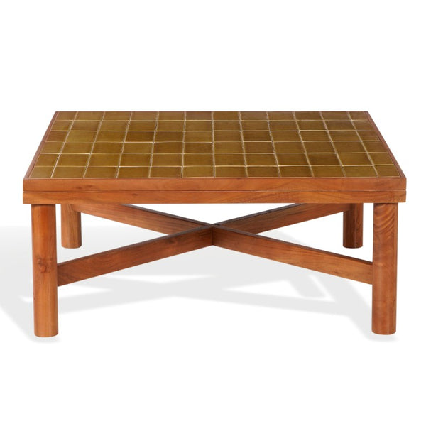 Safavieh Kaylina Handcrafted Tile Top Square Coffee Table with Warm Walnut Wood Base Brown / Walnut SFV5801B