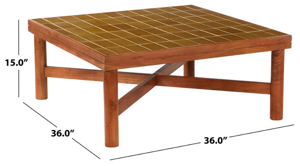 Safavieh Kaylina Handcrafted Tile Top Square Coffee Table with Warm Walnut Wood Base Brown / Walnut SFV5801B