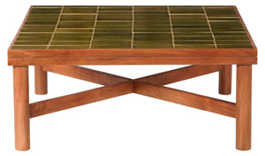 Safavieh Kaylina Handcrafted Tile Top Square Coffee Table with Warm Walnut Wood Base Green / Walnut SFV5801C