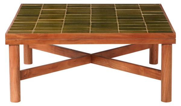 Safavieh Kaylina Handcrafted Tile Top Square Coffee Table with Warm Walnut Wood Base Green / Walnut SFV5801C