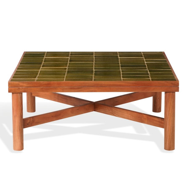 Safavieh Kaylina Handcrafted Tile Top Square Coffee Table with Warm Walnut Wood Base Green / Walnut SFV5801C