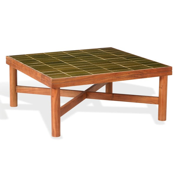 Safavieh Kaylina Handcrafted Tile Top Square Coffee Table with Warm Walnut Wood Base Green / Walnut SFV5801C