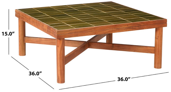 Safavieh Kaylina Handcrafted Tile Top Square Coffee Table with Warm Walnut Wood Base Green / Walnut SFV5801C