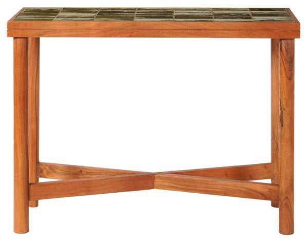 Safavieh Kaylina Handcrafted Tile Top Console Table with Walnut Base for Entryway Decor Green / Walnut SFV5802C