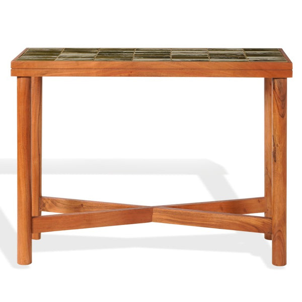 Safavieh Kaylina Handcrafted Tile Top Console Table with Walnut Base for Entryway Decor Green / Walnut SFV5802C